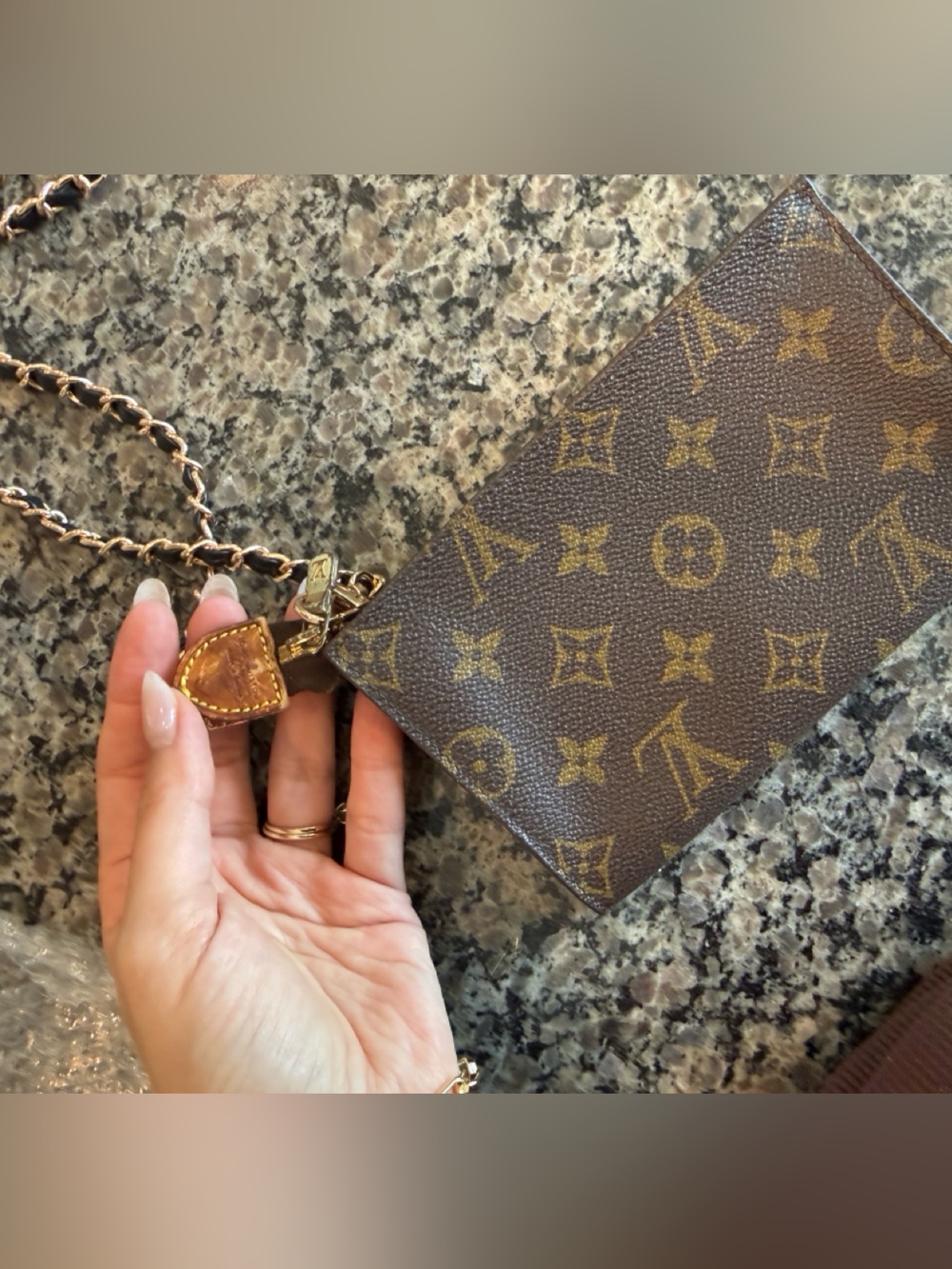 Louis Vuitton Brown Monogram Mini Wristlet with Gold Chain